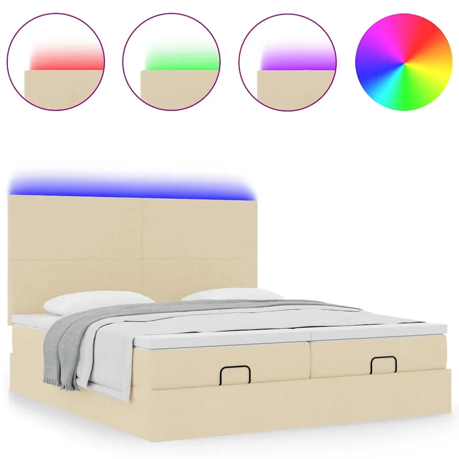 Cadre de lit ottoman avec matelas crème 180x200 cm tissu - 5