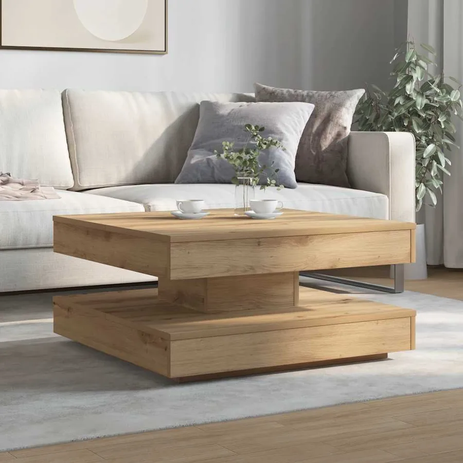 Table basse rotative à 360 degrés chêne artisanal 70x70x34,5 cm - 3