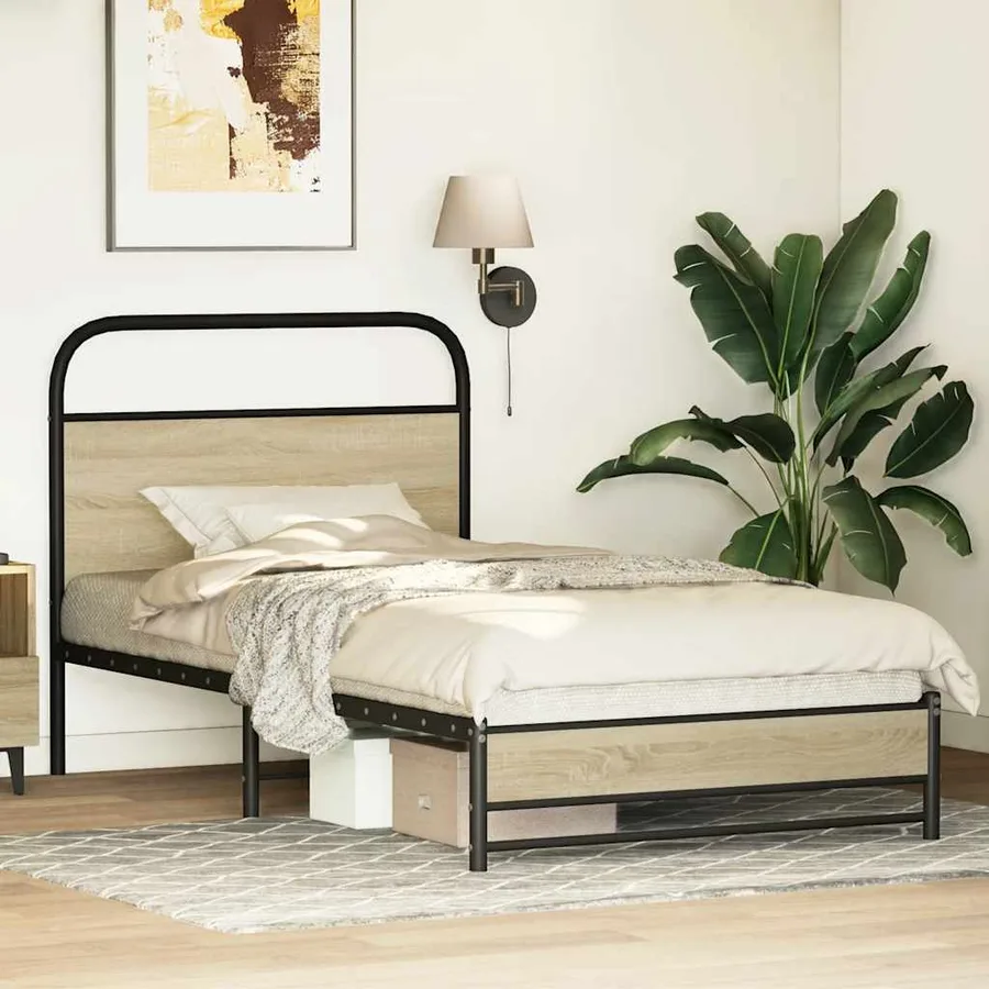 Cadre de lit sans matelas 90x200cm chêne sonoma bois ingénierie - 4