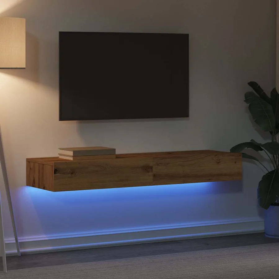 Meubles TV avec éclairages LED 2 pcs chêne artisanal - 4