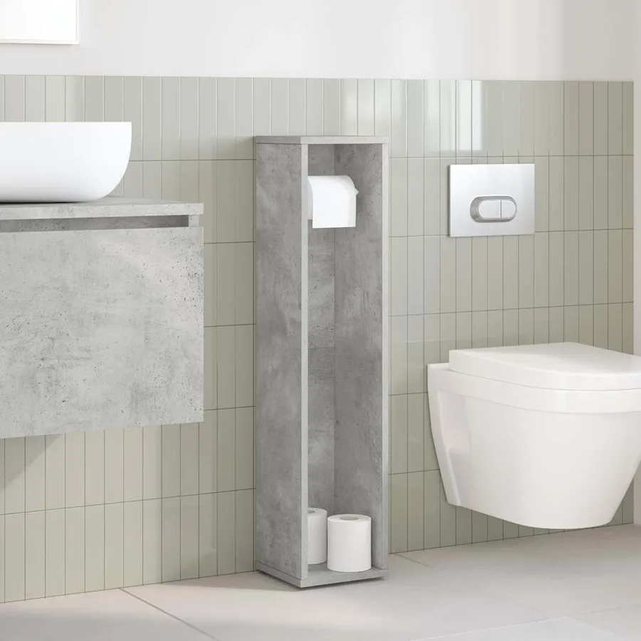 Meuble de salle de bain avec porte-rouleau gris béton 20,5 x 20 x 90 cm - 3