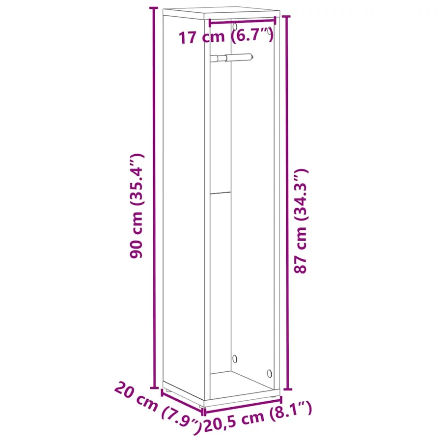 Meuble de salle de bain avec porte-rouleau gris béton 20,5 x 20 x 90 cm - 9