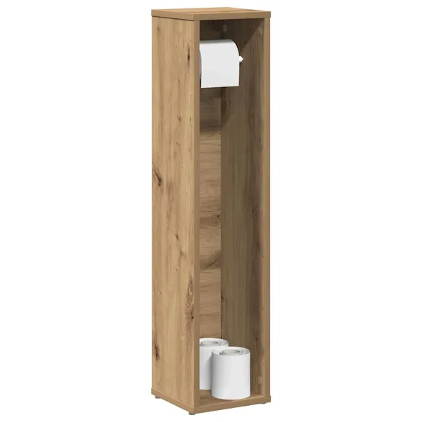 Meuble de salle de bain avec porte-rouleau en chêne artisanal 20,5 x 20 x 90 cm
