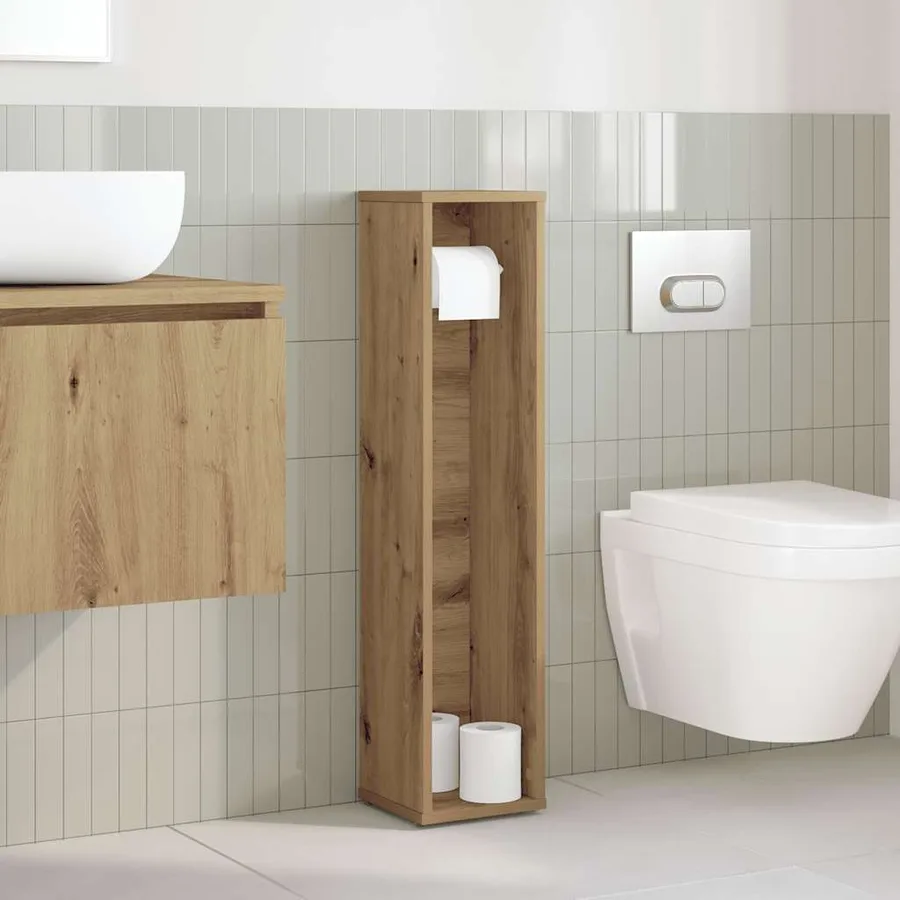 Meuble de salle de bain avec porte-rouleau en chêne artisanal 20,5 x 20 x 90 cm - 3