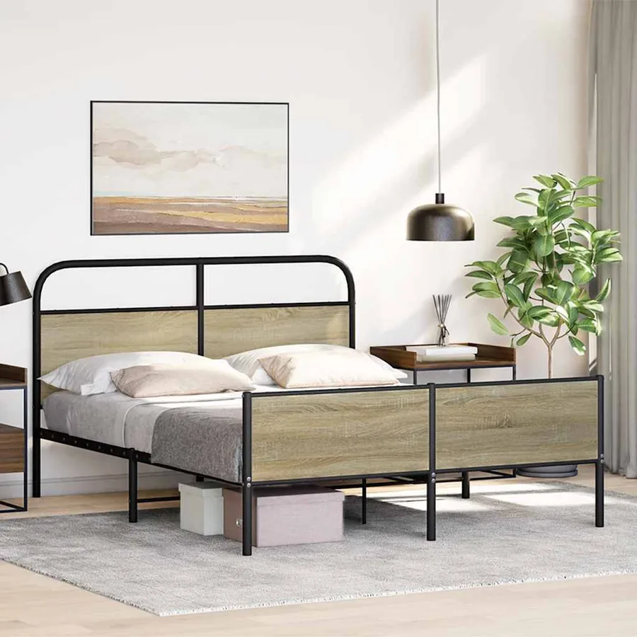 Cadre de lit en métal sans matelas chêne sonoma 160x200 cm - 4