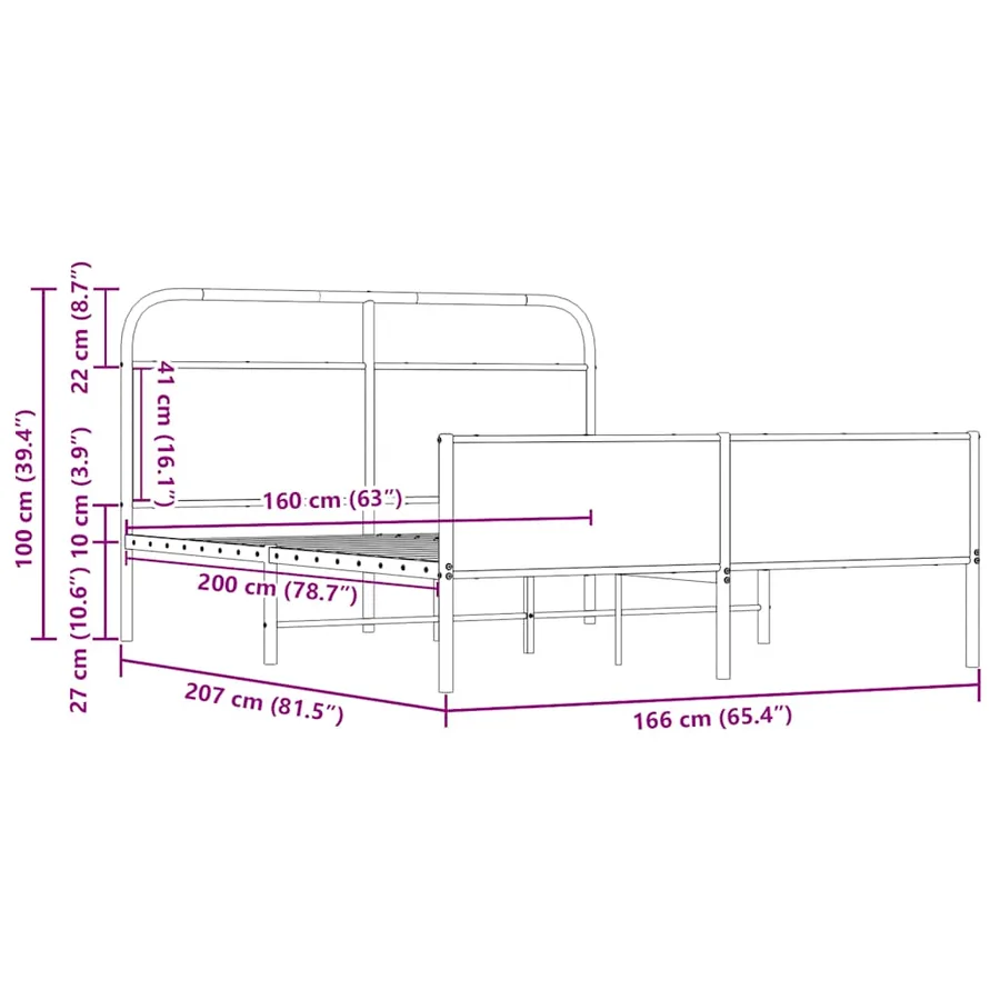 Cadre de lit en métal sans matelas chêne sonoma 160x200 cm - 9