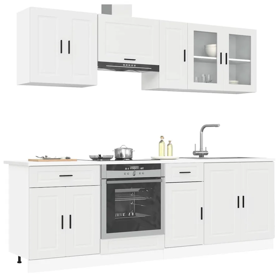 Ensemble de 8 meubles de cuisine "Porto" en bois d'ingénierie blanc