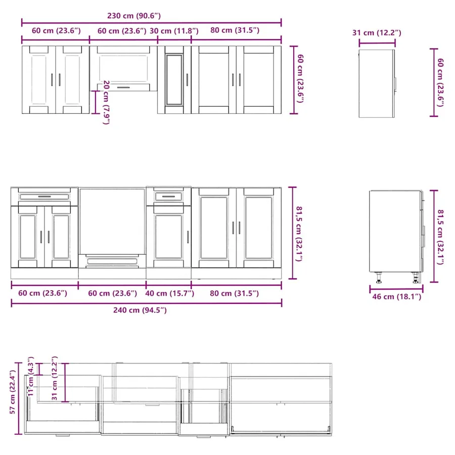 Ensemble de 8 meubles de cuisine "Porto" en bois d'ingénierie blanc - 7