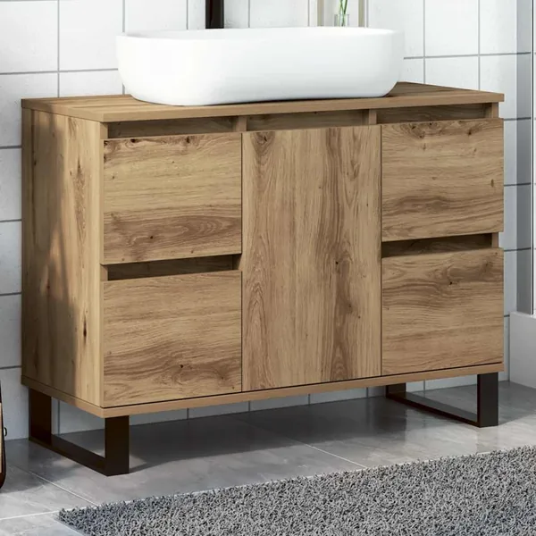 Armoire de lavabo de salle de bain chêne artisanal 65x33x60 cm