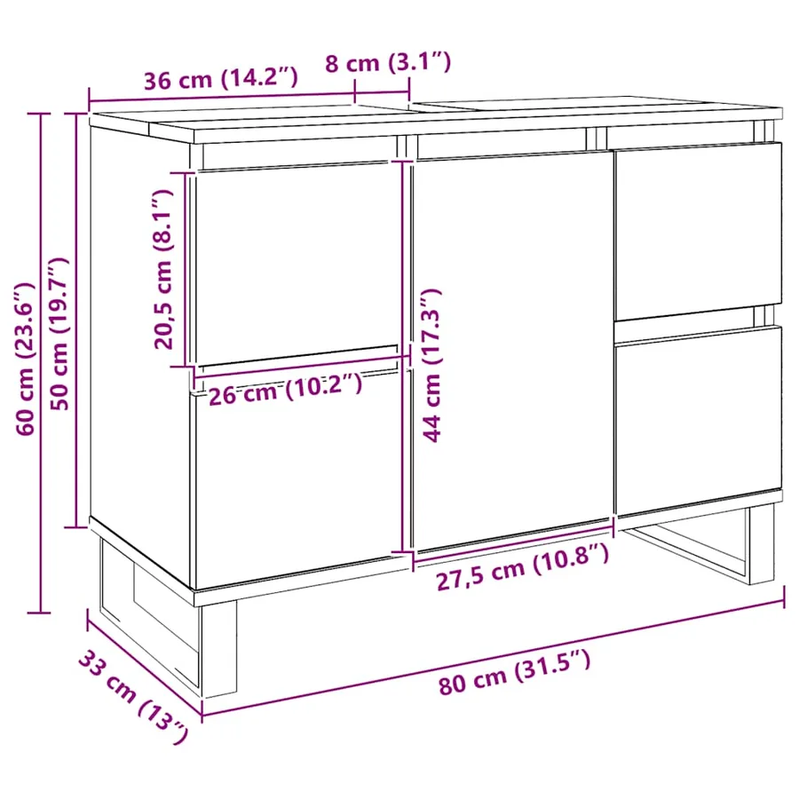 Armoire de lavabo de salle de bain chêne artisanal 65x33x60 cm - 12