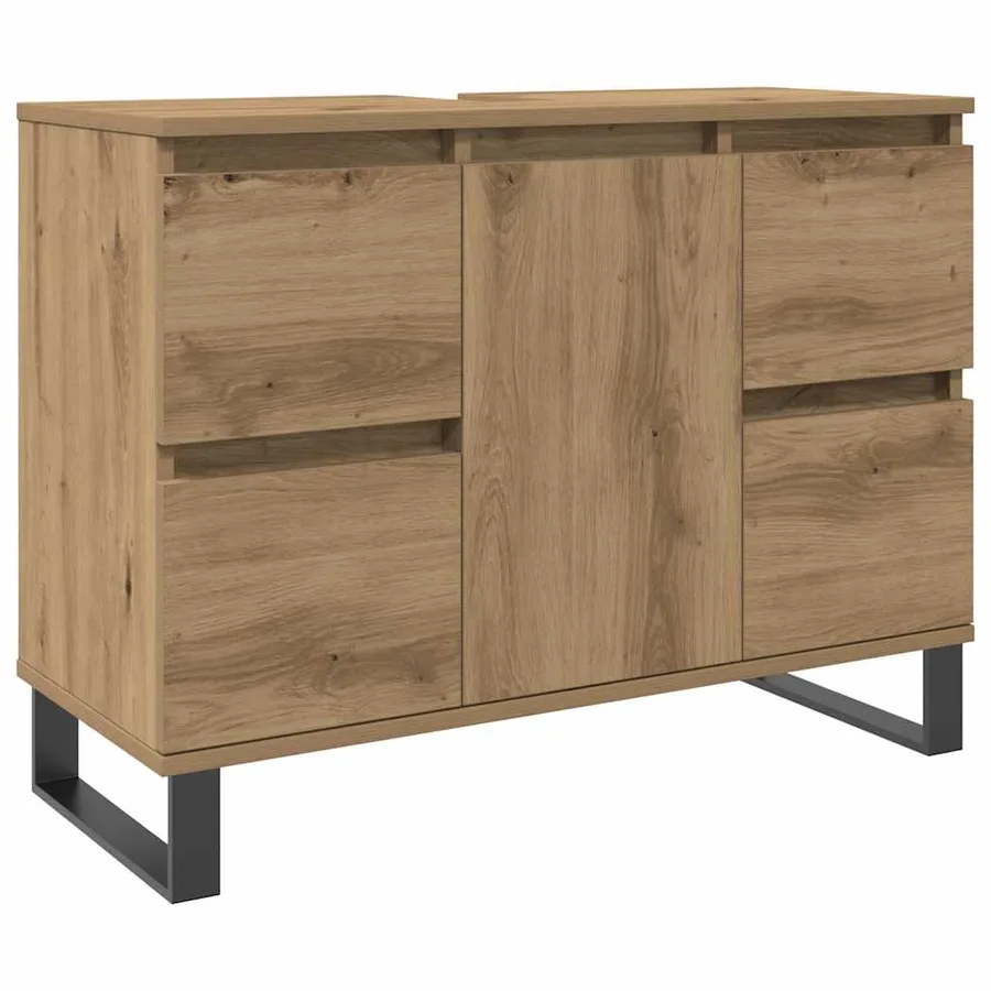 Armoire de lavabo de salle de bain chêne artisanal 65x33x60 cm - 2