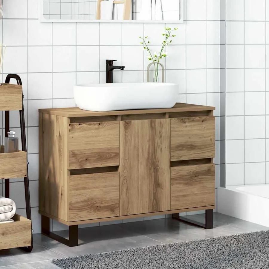 Armoire de lavabo de salle de bain chêne artisanal 65x33x60 cm - 3