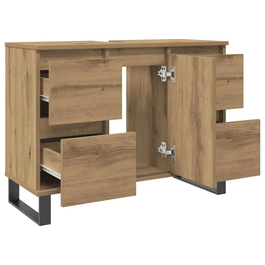 Armoire de lavabo de salle de bain chêne artisanal 65x33x60 cm - 8