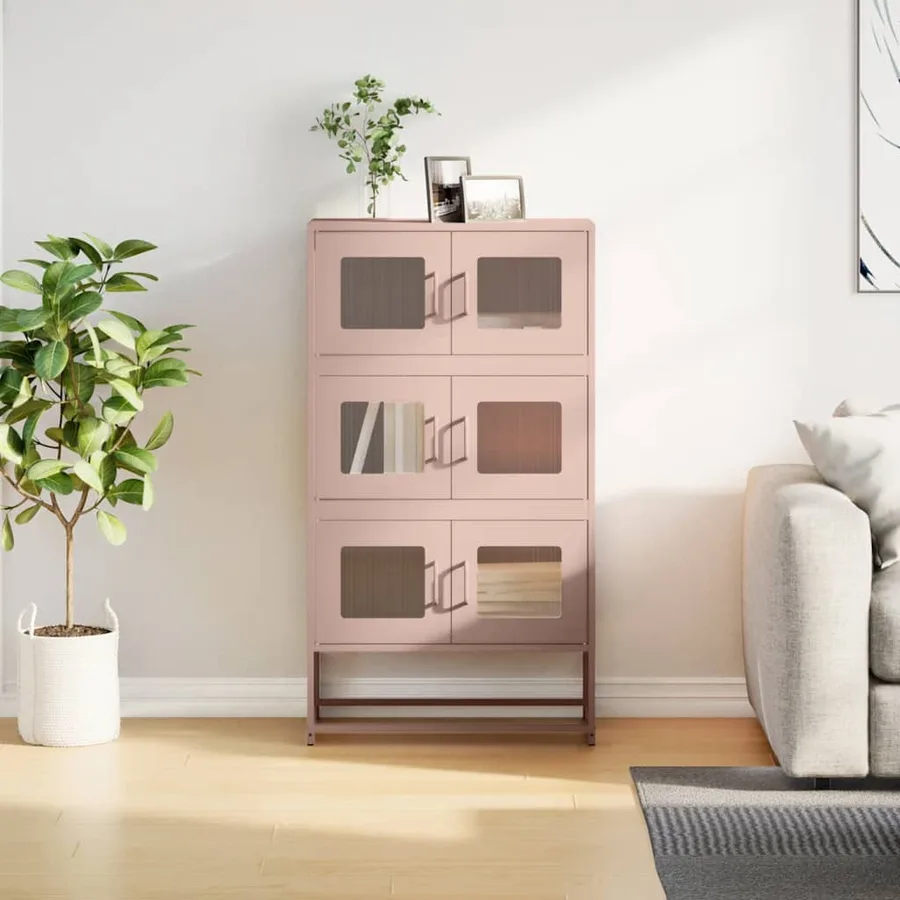 Buffet haut rose 68x39x123 cm acier - 3