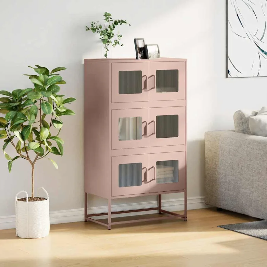 Buffet haut rose 68x39x123 cm acier - 4