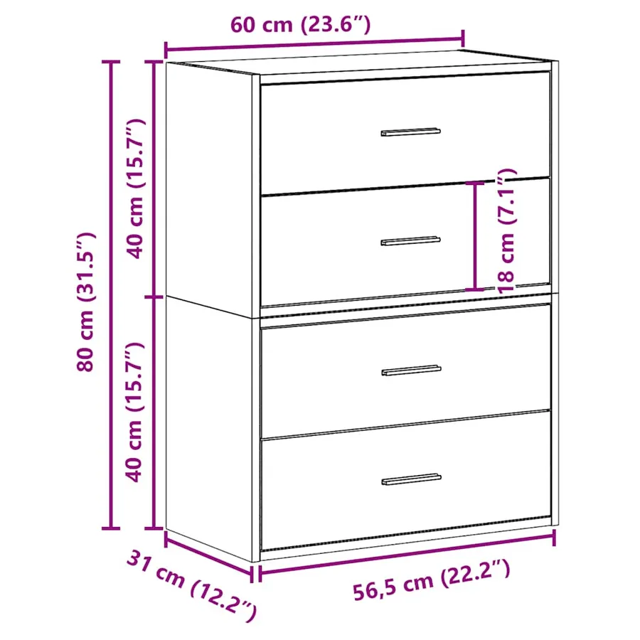 Armoires avec 2 tiroirs 2 pcs chêne sonoma bois d'ingénierie - 10