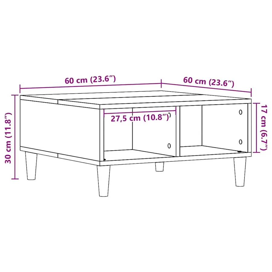 Table basse vieux bois 60x60x30 cm bois d'ingénierie - 9