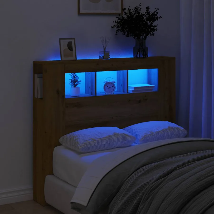 Tête de lit à LED chêne artisanal 120x18,5x103,5 cm - 3