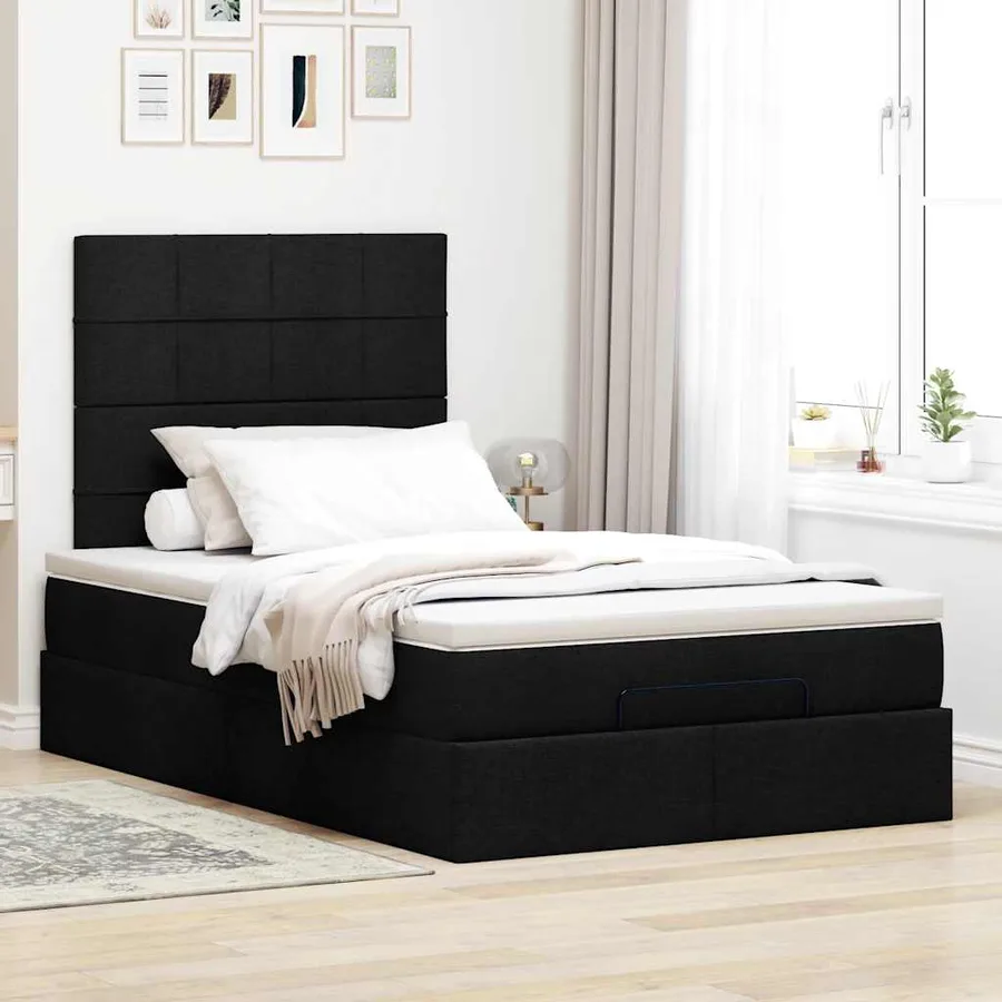 Cadre de lit ottoman avec matelas noir 120x200cm tissu - 3