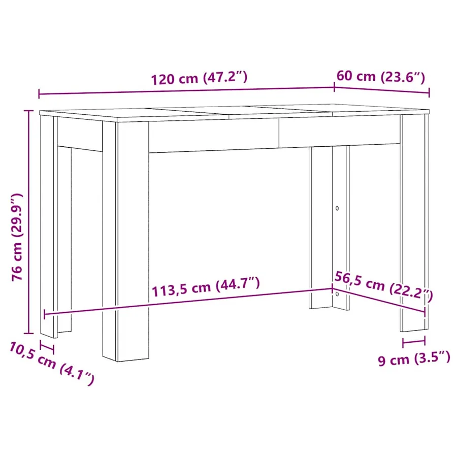 Table à manger chêne artisanal 120x60x76 cm bois d'ingénierie - 10