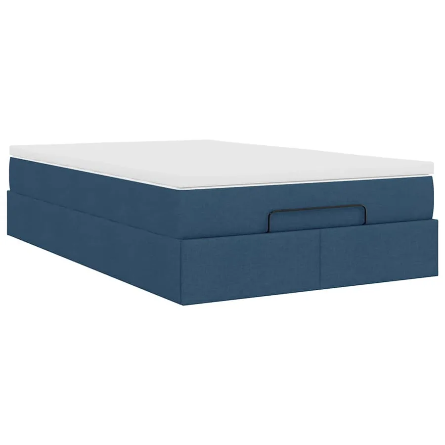 Cadre de lit ottoman avec matelas bleu 120x200 cm tissu - 10