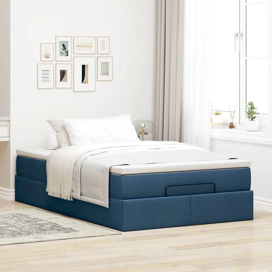 Cadre de lit ottoman avec matelas bleu 120x200 cm tissu - 3