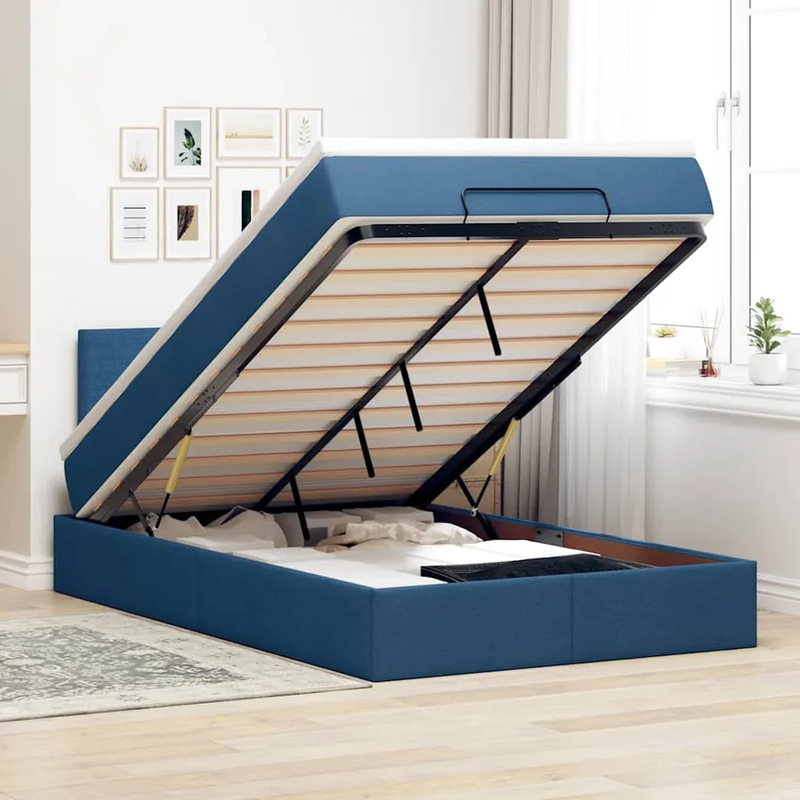 Lit ottoman avec matelas et LED Bleu 120x200 cm Tissu
