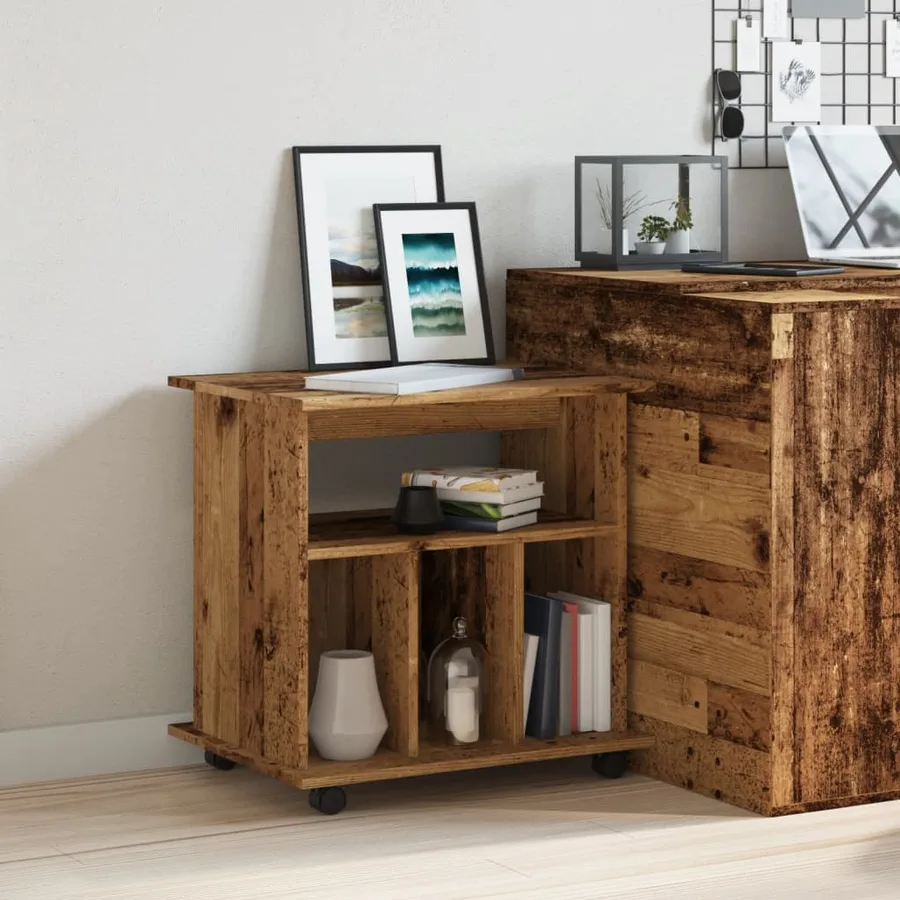 Armoire à roulettes vieux bois 60x45x60 cm bois d'ingénierie - 3