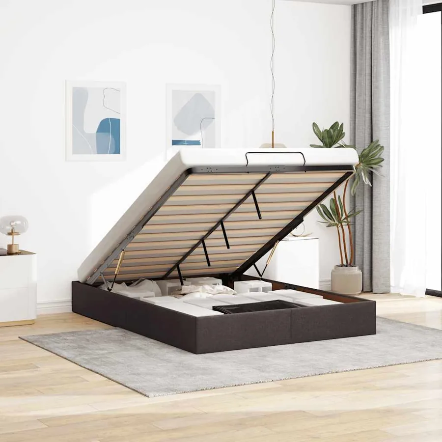 Cadre de lit ottoman sans matelas marron foncé 140x190 cm tissu