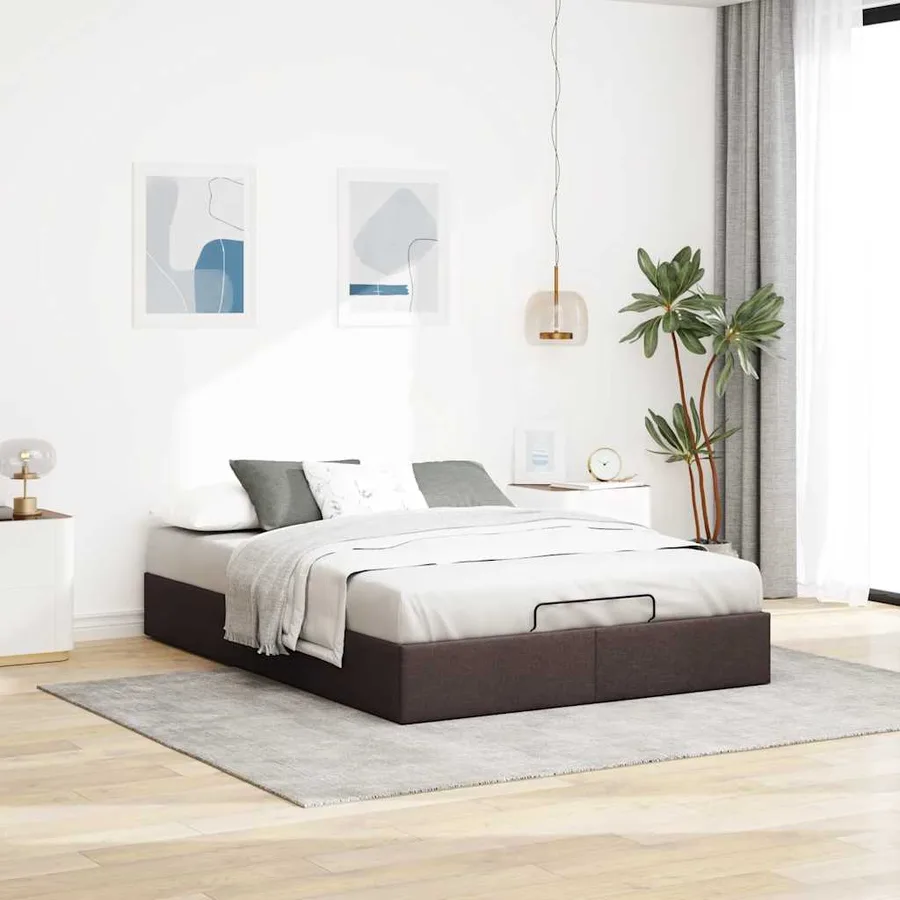 Cadre de lit ottoman sans matelas marron foncé 140x190 cm tissu - 3