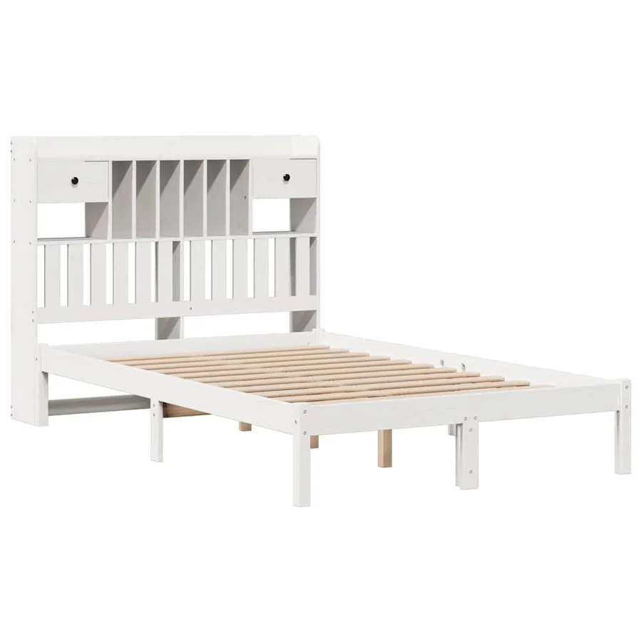 Lit bibliothèque sans matelas blanc 135x190 cm bois pin massif - 3