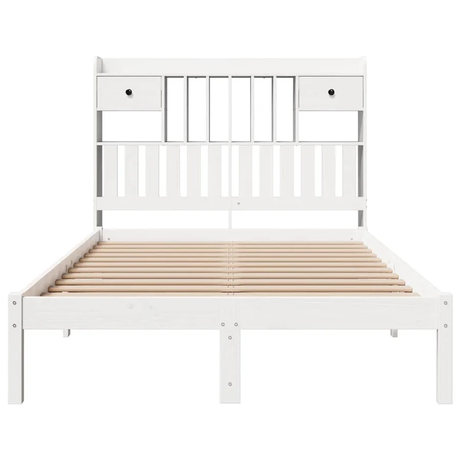 Lit bibliothèque sans matelas blanc 135x190 cm bois pin massif - 4