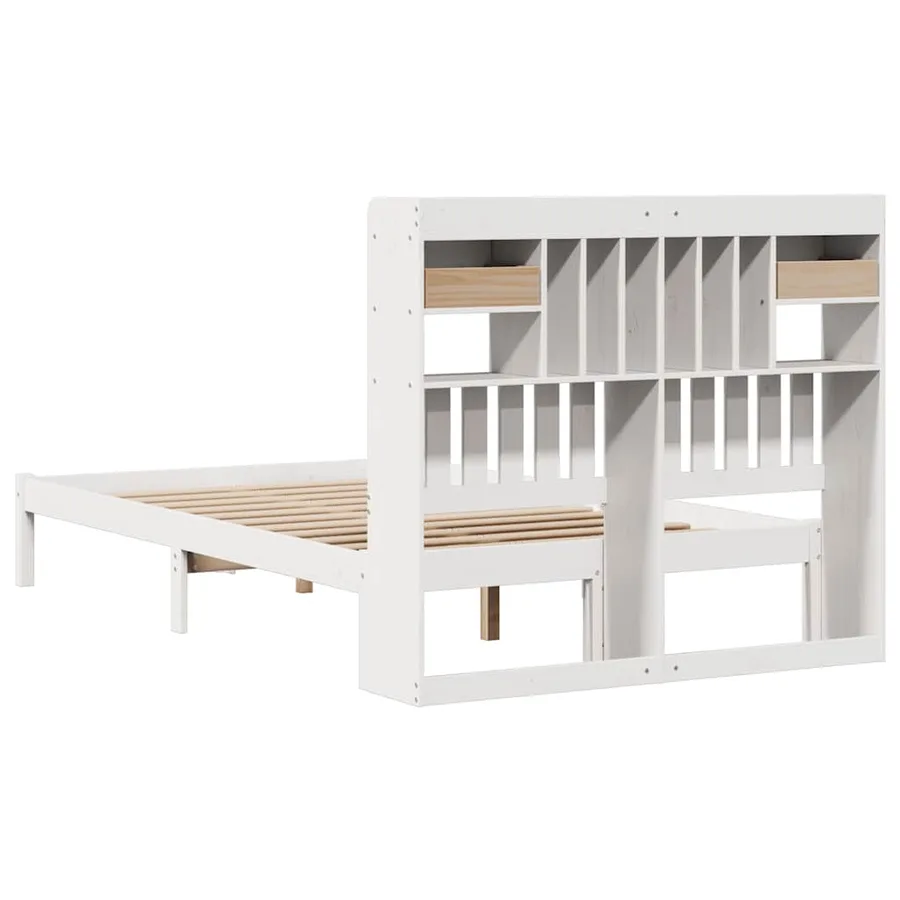 Lit bibliothèque sans matelas blanc 135x190 cm bois pin massif - 8