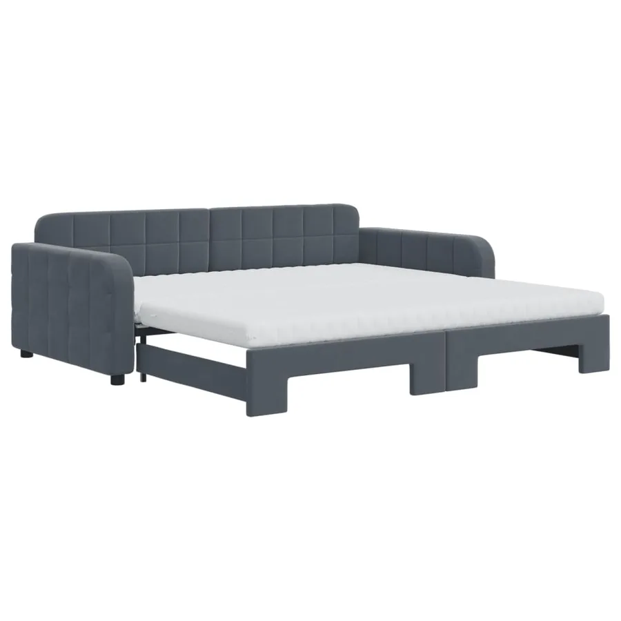 Lit de jour et gigogne et matelas gris foncé 100x200 cm velours - 2