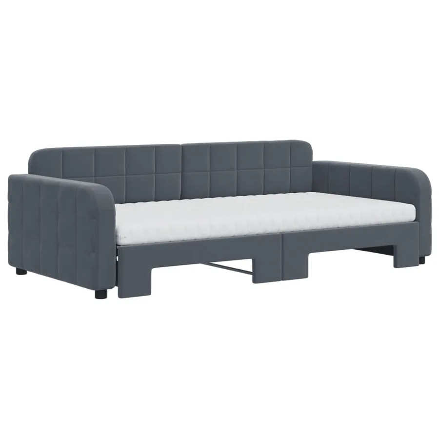 Lit de jour et gigogne et matelas gris foncé 100x200 cm velours - 3