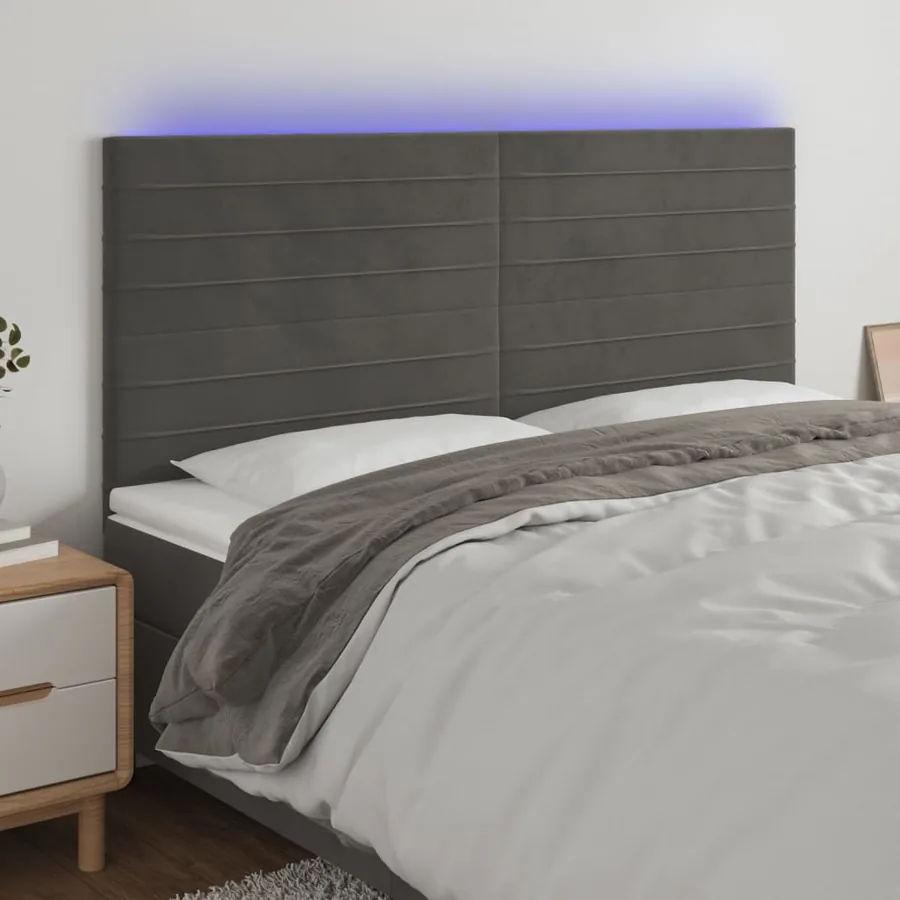 Tête de lit à LED Gris foncé 180x5x118/128 cm Velours