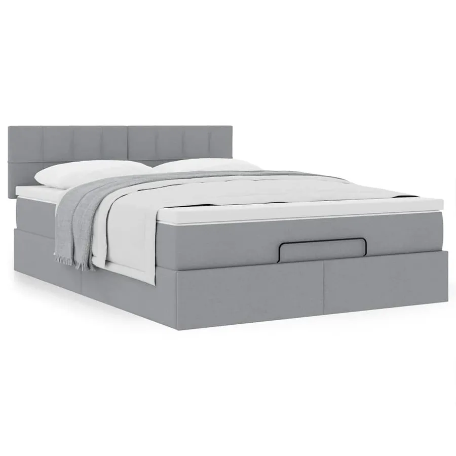 Lit ottoman avec matelas gris clair 140x190 cm tissu - 4