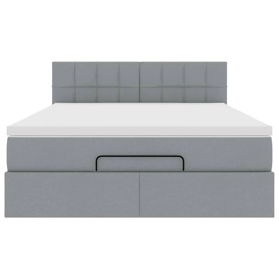 Lit ottoman avec matelas gris clair 140x190 cm tissu - 7