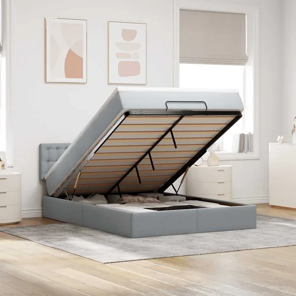 Lit ottoman avec matelas gris clair 140x190 cm tissu