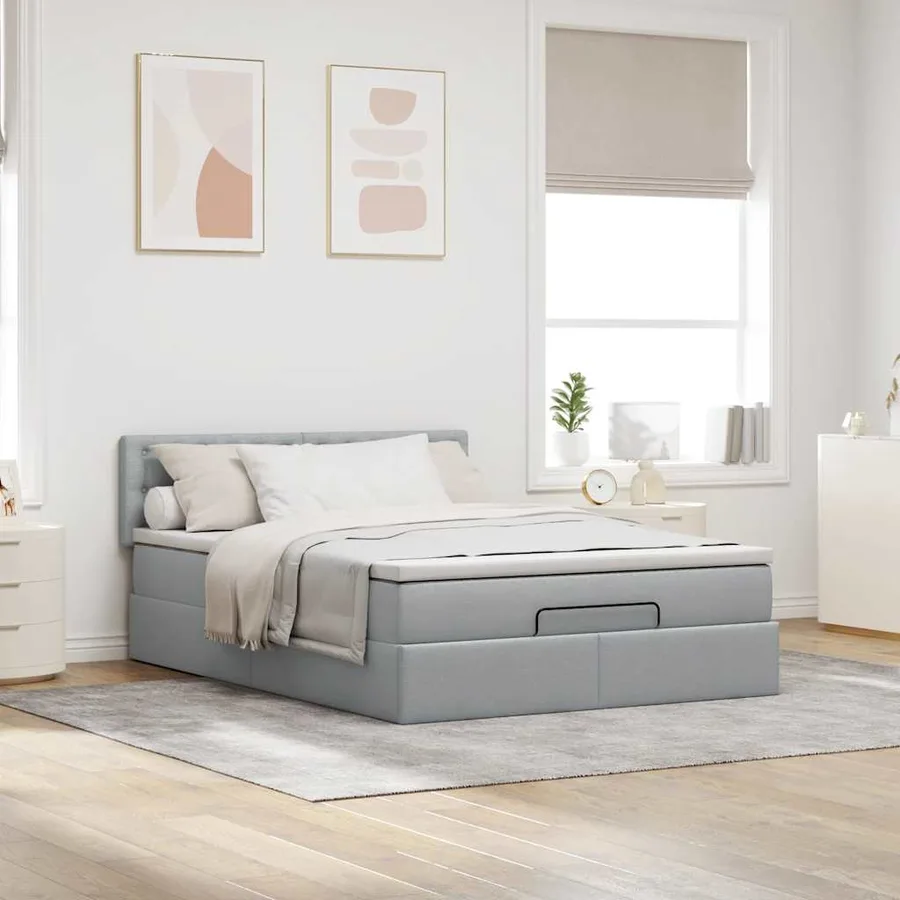 Lit ottoman avec matelas gris clair 140x190 cm tissu - 3