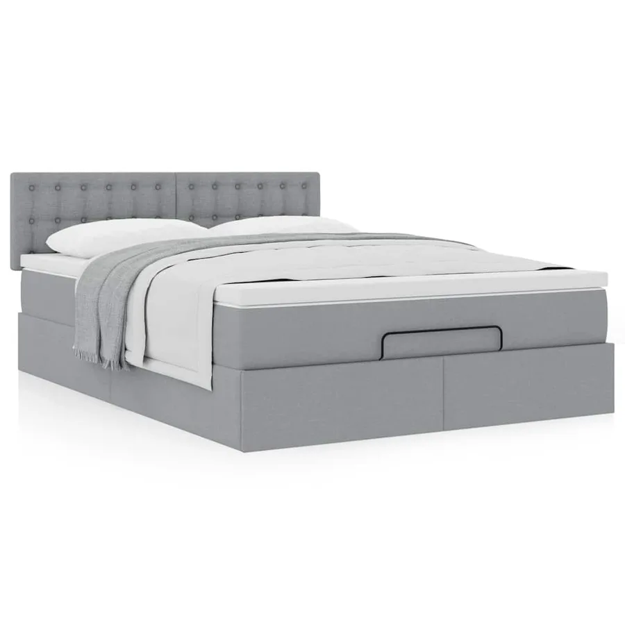 Lit ottoman avec matelas gris clair 140x190 cm tissu - 4