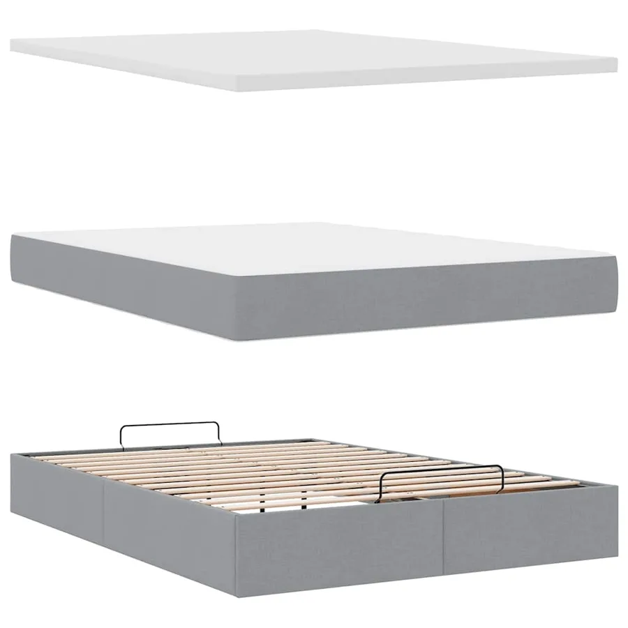 Lit ottoman avec matelas gris clair 140x190 cm tissu - 8