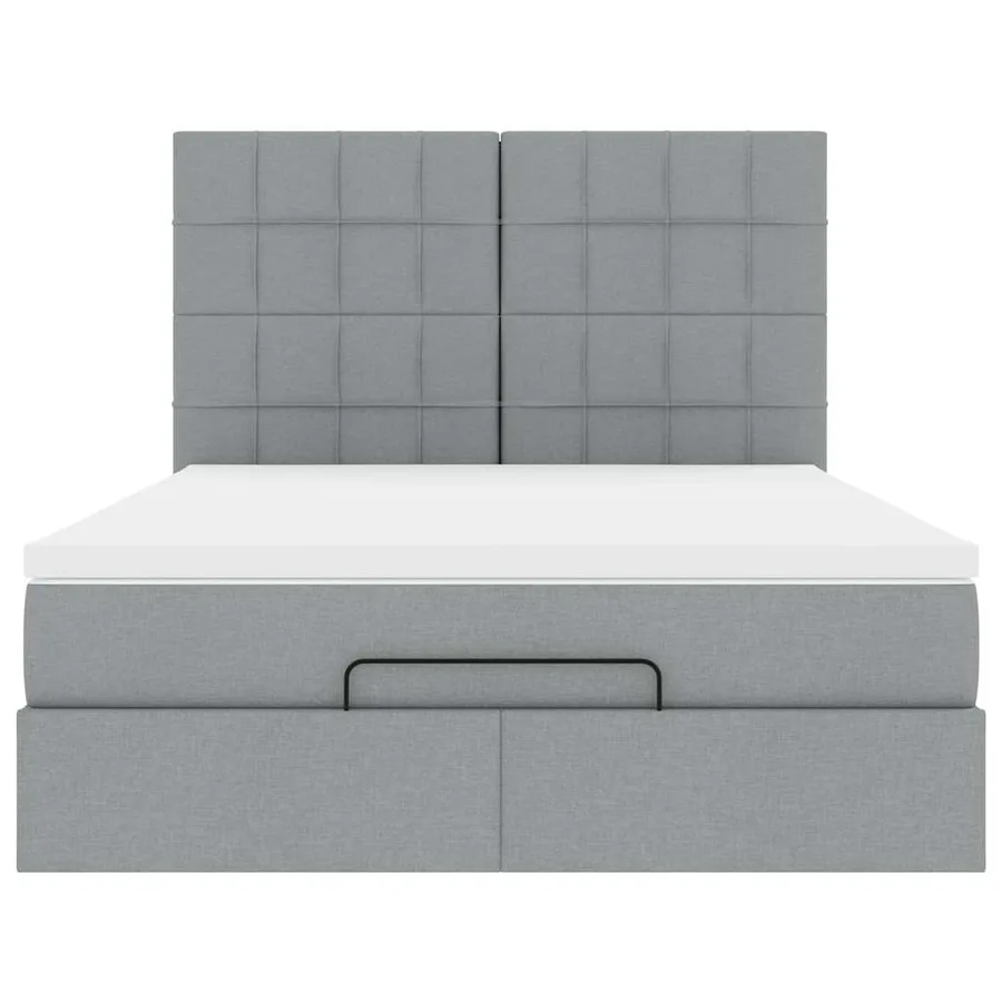 Cadre de lit ottoman et matelas gris clair 140x190 cm tissu - 8