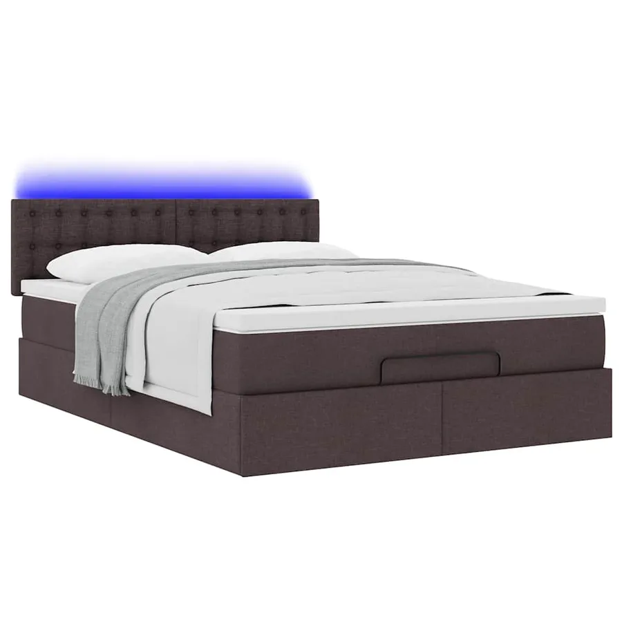 Lit ottoman avec matelas et LED marron foncé 140x190 cm tissu - 6