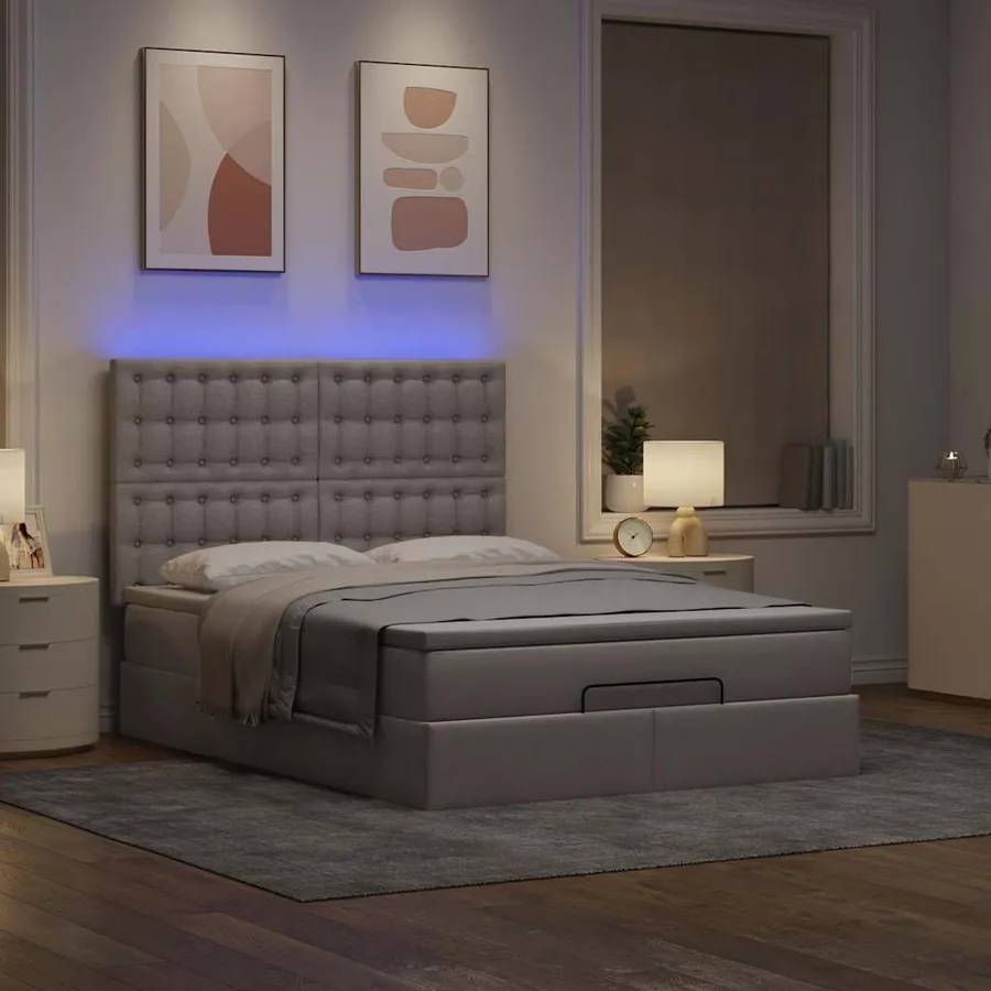 Cadre de lit ottoman avec matelas taupe 140x190 cm tissu - 3