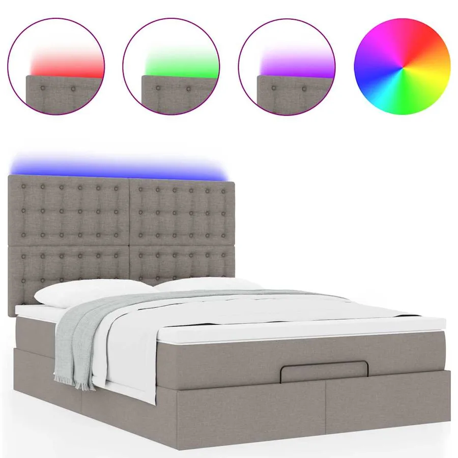 Cadre de lit ottoman avec matelas taupe 140x190 cm tissu - 5