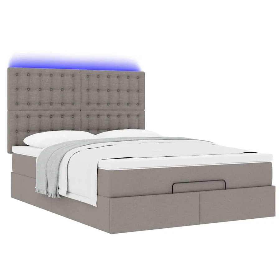 Cadre de lit ottoman avec matelas taupe 140x190 cm tissu - 6