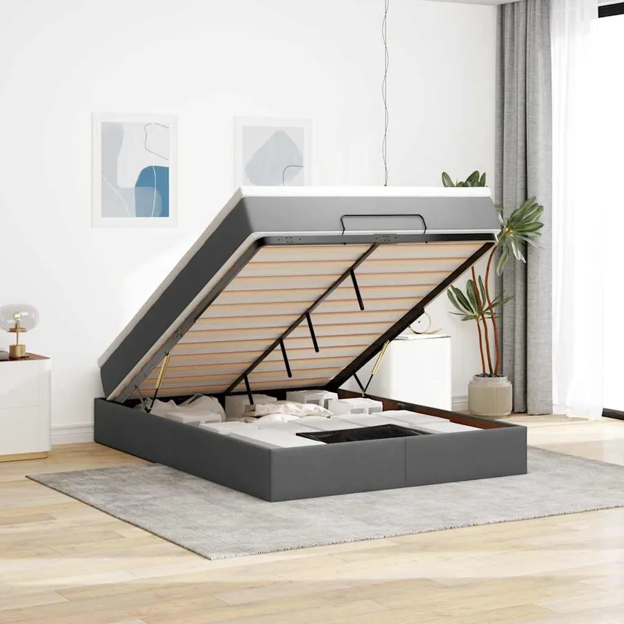 Cadre de lit ottoman avec matelas gris foncé 140x190 cm tissu