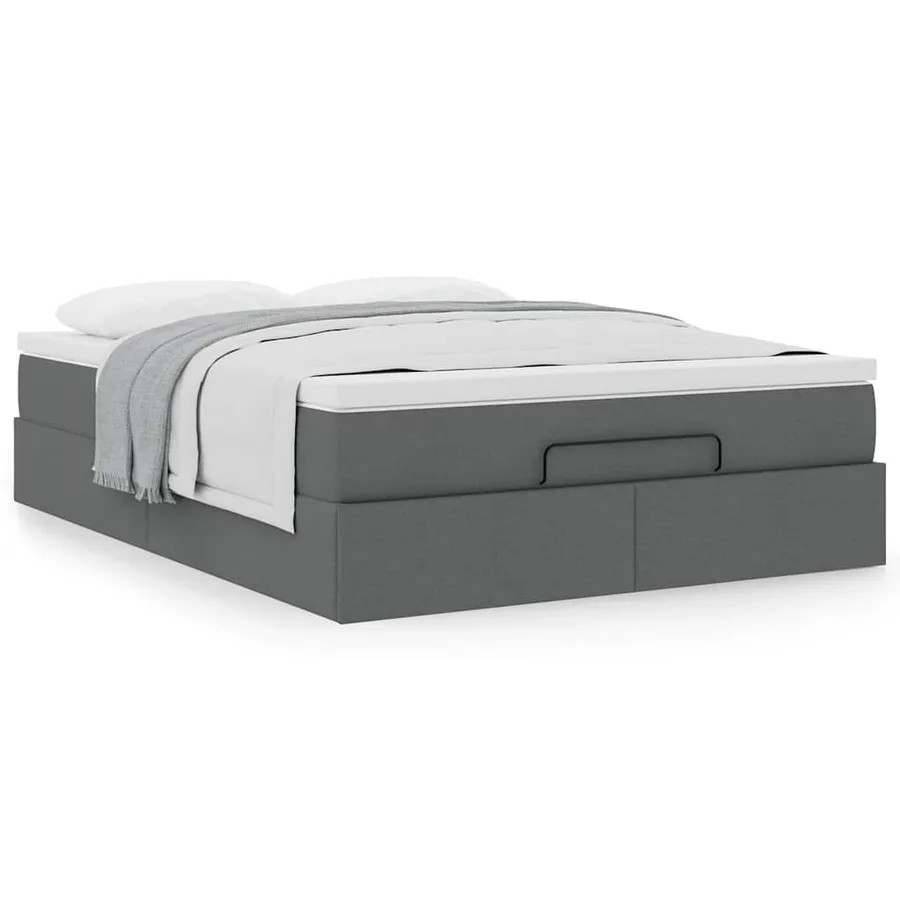 Cadre de lit ottoman avec matelas gris foncé 140x190 cm tissu - 4