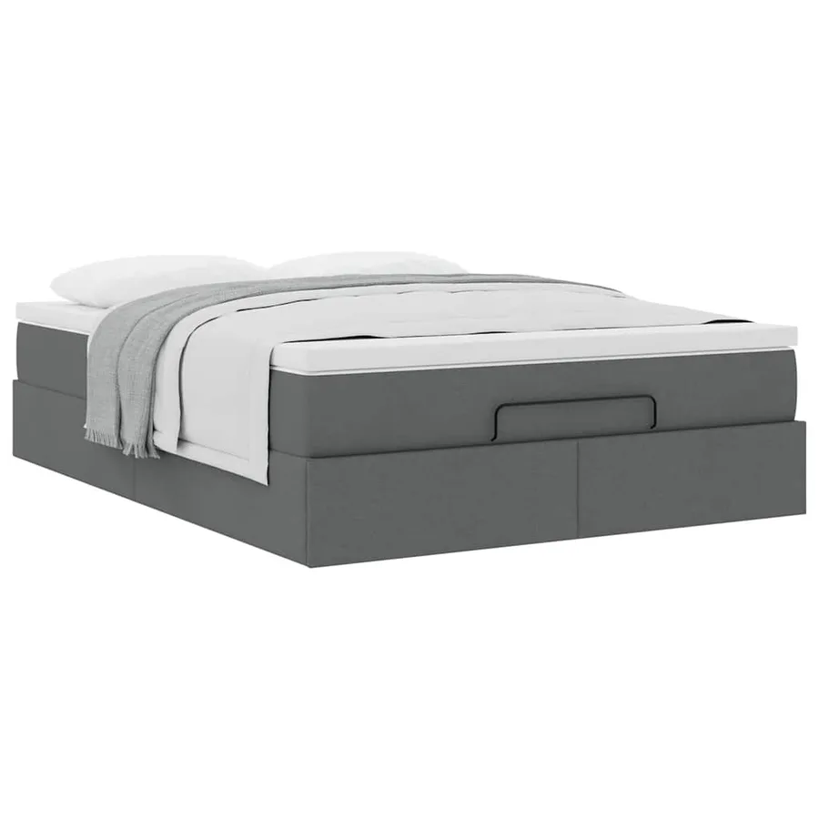 Cadre de lit ottoman avec matelas gris foncé 140x190 cm tissu - 5